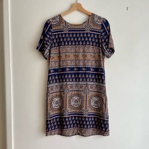 Vintage mini dress brown/navy with zipper back